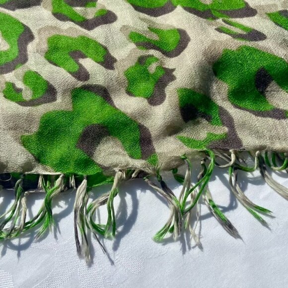 Oversized Lime Green and Silver Scarf Fringe Wrap - Picture 3 of 6